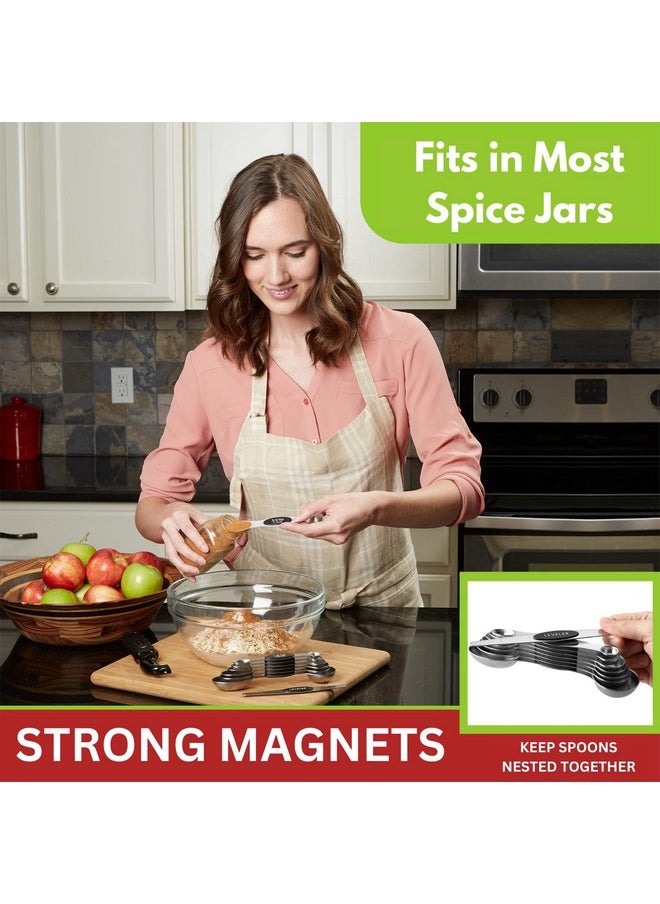 Spring Chef Spring Chef Stainless Steel Magnetic Measuring Spoons Set with Strong N45 Magnets, Heavy Duty Metal Kitchen Gadgets for Baking & Cooking, Fits in Most Kitchen Spice Jars, Set of 8 with Leveler, Black  - Image 2