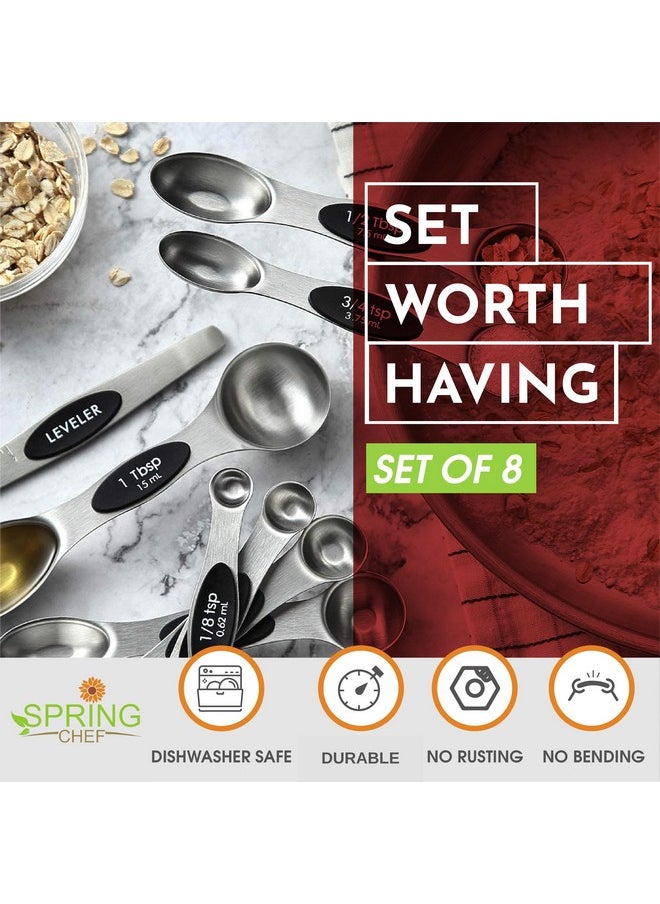 Spring Chef Spring Chef Stainless Steel Magnetic Measuring Spoons Set with Strong N45 Magnets, Heavy Duty Metal Kitchen Gadgets for Baking & Cooking, Fits in Most Kitchen Spice Jars, Set of 8 with Leveler, Black  - Image 4