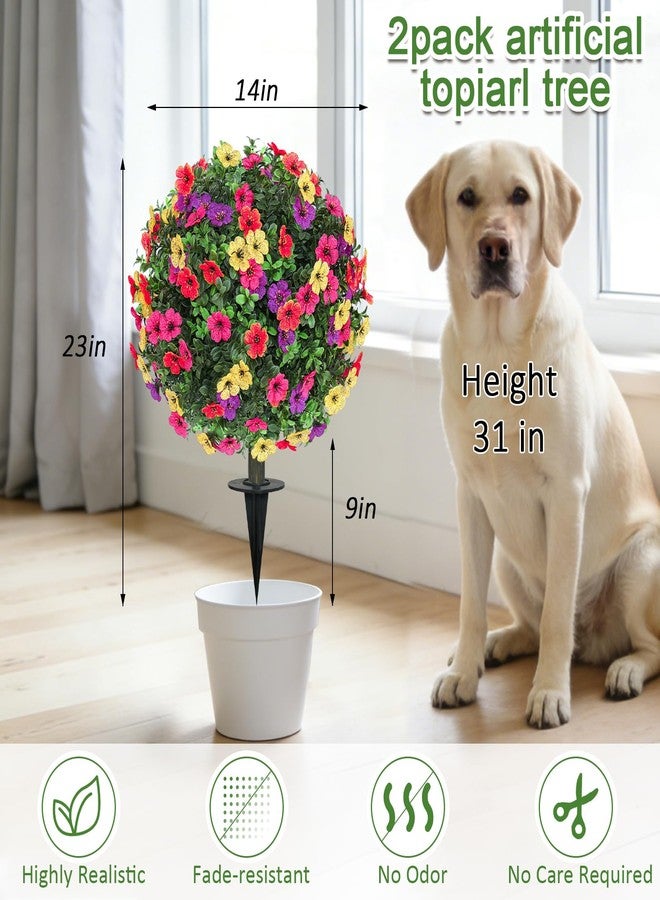 WEIERYUE 23 Inch Tall Artificial Plants Outdoor, Set of 2 with Ground Spikes for Easy Installation, UV Resistant & Fade-Proof Fake Plants for Outdoor Yard, Garden, Front Porch, Indoor Planters Decor - Image 2
