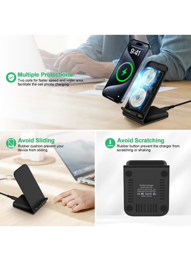 Flecom Android Wireless Charger Samsung for Samsung Galaxy S25FE S25 Plus S25 Edge S25 Ultra S24FE S23 S22, Android Desk Phone Charger Stand Fast Charging Station Pad for iPhone 17 Pro Max, with 18W Adapter - Image 3