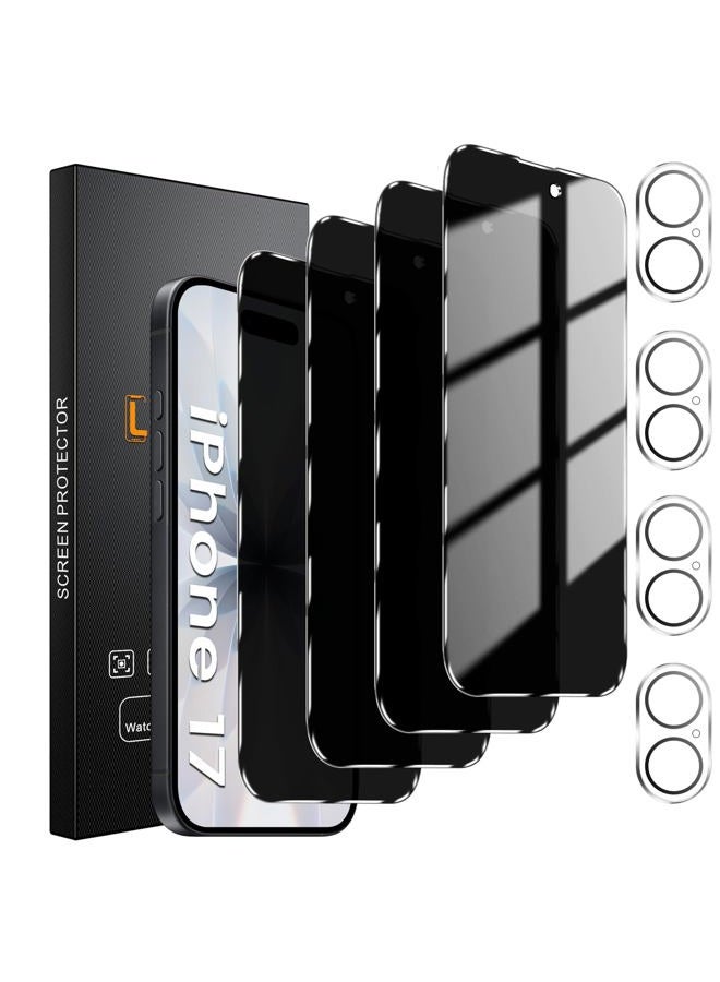 Lesakit 4 Pack Privacy Screen Protector for iPhone 17 6.3-Inch with 4 Pack Camera Lens Protector, Anti Spy Tempered Glass Film 9H Hardness Bubble Free Case Friendly - Image 1