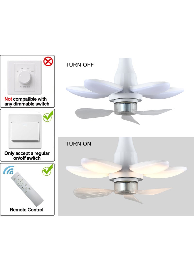 Ganeed - Ceiling Fans with Lights and Remote, 29cm E27 Foldable Base Socket Fan Light, 4 Fan Speed, 3 Colours 3000K-6000K, Fan Lights Ceiling for Bedroom, Kitchen Easy Install LED Bulb/Ceiling Fan - Image 1