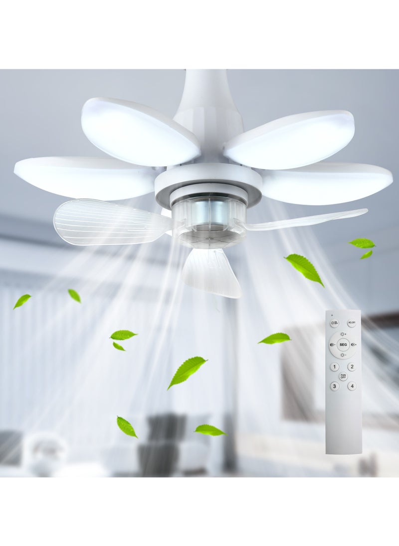 Ganeed - Ceiling Fans with Lights and Remote, 29cm E27 Foldable Base Socket Fan Light, 4 Fan Speed, 3 Colours 3000K-6000K, Fan Lights Ceiling for Bedroom, Kitchen Easy Install LED Bulb/Ceiling Fan - Image 1