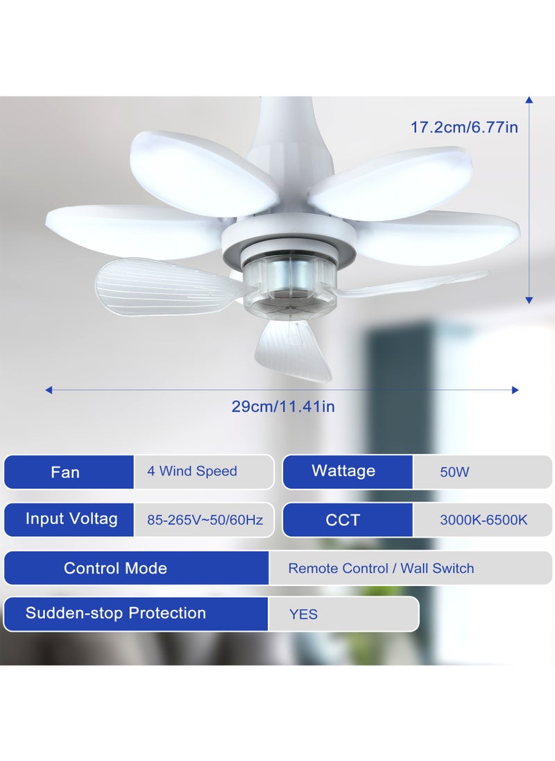 Ganeed - Ceiling Fans with Lights and Remote, 29cm E27 Foldable Base Socket Fan Light, 4 Fan Speed, 3 Colours 3000K-6000K, Fan Lights Ceiling for Bedroom, Kitchen Easy Install LED Bulb/Ceiling Fan - Image 1