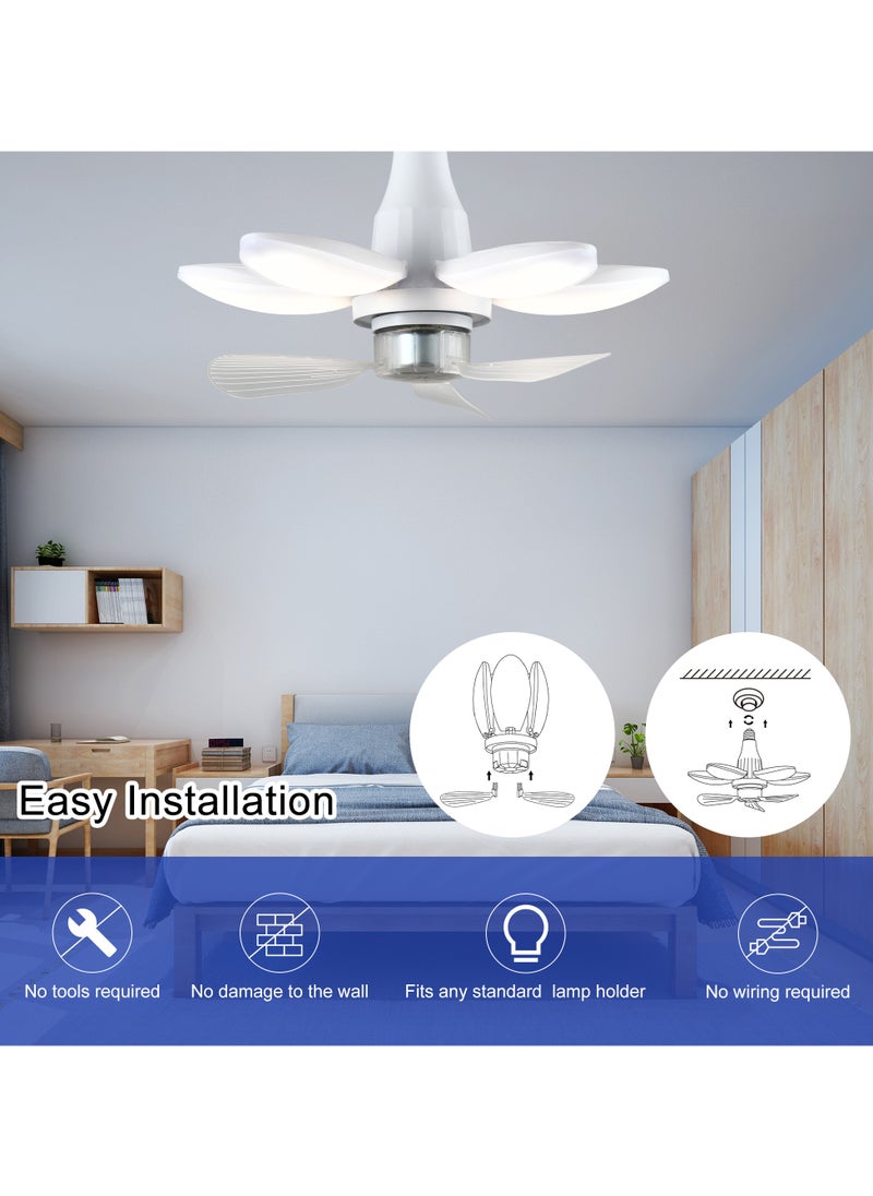 Ganeed - Ceiling Fans with Lights and Remote, 29cm E27 Foldable Base Socket Fan Light, 4 Fan Speed, 3 Colours 3000K-6000K, Fan Lights Ceiling for Bedroom, Kitchen Easy Install LED Bulb/Ceiling Fan - Image 1