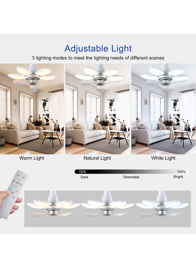 Ganeed - Ceiling Fans with Lights and Remote, 29cm E27 Foldable Base Socket Fan Light, 4 Fan Speed, 3 Colours 3000K-6000K, Fan Lights Ceiling for Bedroom, Kitchen Easy Install LED Bulb/Ceiling Fan - Image 1
