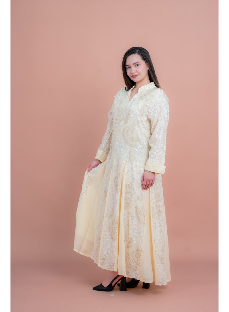 IKKXA Soft Petals Embroidered Jalabiya IK04 Cream - Image 2