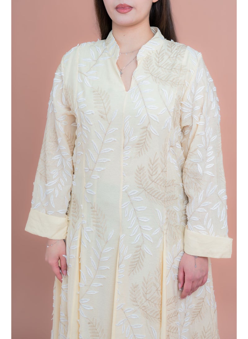 IKKXA Soft Petals Embroidered Jalabiya IK04 Cream - Image 3