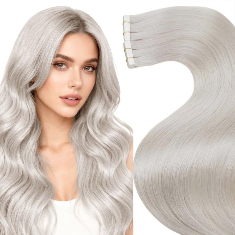 LaaVoo Tape in Hair Extensions Blonde Human Hair Tape in Extensions #60 Platinum Blonde Hair-Extension Tape on Real Human Short Hair 20pcs 40g 14 Inch - Image 1