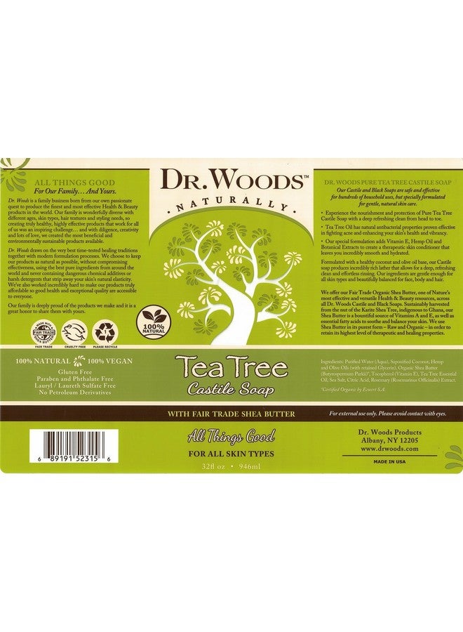 د.وودز صابون قشتالي سائل من شجرة الشاي النقي مع زبدة الشيا العضوية، 32 أونصة (عبوة من 3 قطع) - Image 3