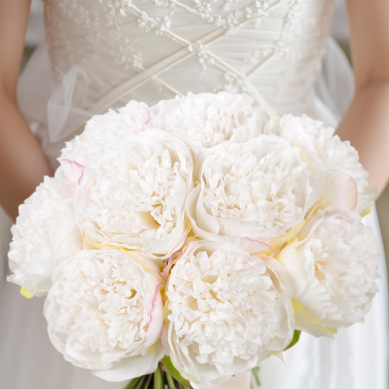 U'Artlines 20 Heads Artificial Peony Silk Flower Leaf Home Office Wedding Party Festival Bar Decor (Cream White) - Image 5