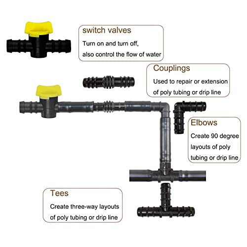 APPSTER 16mm Drip Irrigation Accessories Kit Pipe Fittings for Gardening Watering - Elbows, Tee, Straight Connectors & Taps (10 Pieces Each, Total 40 Pcs) - Image 5