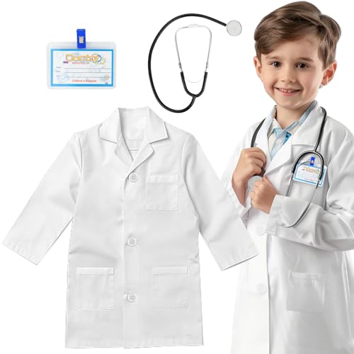 RioRand Kids Doctor Lab Coat Costume with Accessories Role Play for Boys Girls Playset Nurse Costume Age 312 White L140CM89Y - Image 1