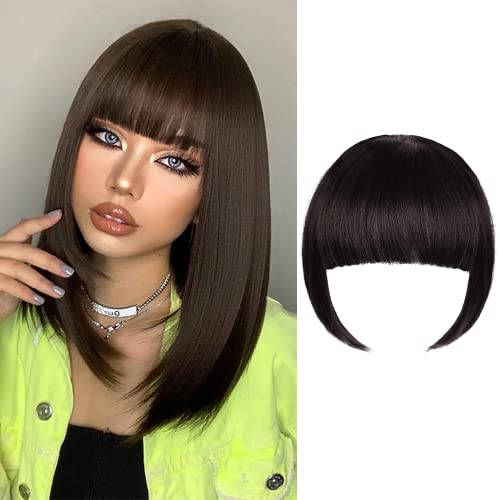 XRACEPHOL Clip in Bangs Dark Brown Clip on Bangs with Temple Fringe Bangs Hair Extensions for Women Dark Brown - Image 2