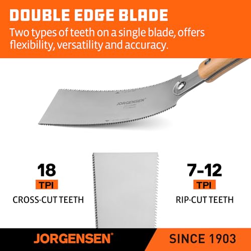 JORGENSEN Japanese Pull Saw RYOBA, 7 Inch Pro Double Edge, SK5 Flexible Blade, 18 TPI & 7-12 TPI, Woodworking Hand Saw for Hardwood & Softwood, Wood Trim - Image 4