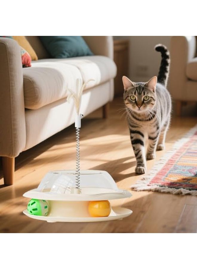 لعبة توزيع طعام القطط التفاعلية مع عصا زنبركية وكرات متدحرجة، أسلوب إثراء التغذية للقطط الصغيرة والبالغة، للعب الداخلي - Image 4
