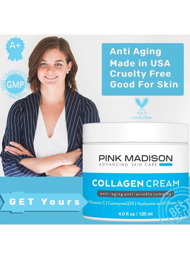 Pink Madison Skin Tightening Collagen Serum Cream with Hyaluronic Acid Anti Aging Face Treatment Fine Lines Wrinkles Men Women 4 Ounce Jar - Image 4