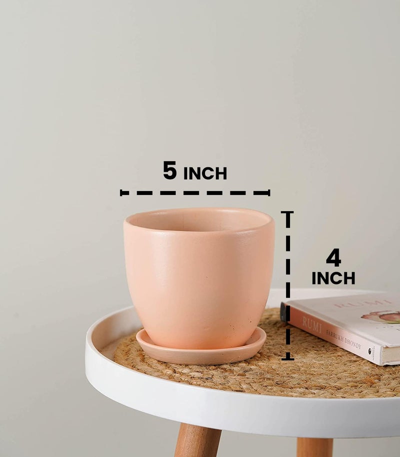 Nurturing Green® Set of 2 Modern Blush Pink Ceramic Pots for Home & Indoor Decor (Size: 5 Inch Wide | Comes with Bottom Plate) - [Plants are not Included] - Image 3