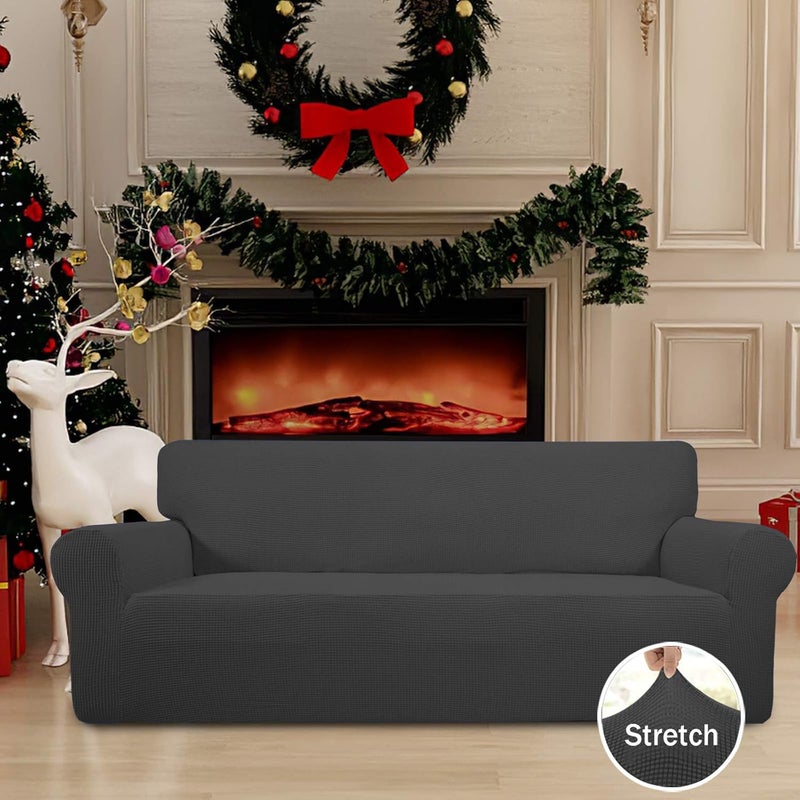 Easy-Going Stretch Sofa Slipcover - Dark Gray 1-Piece Furniture Protector - Image 2