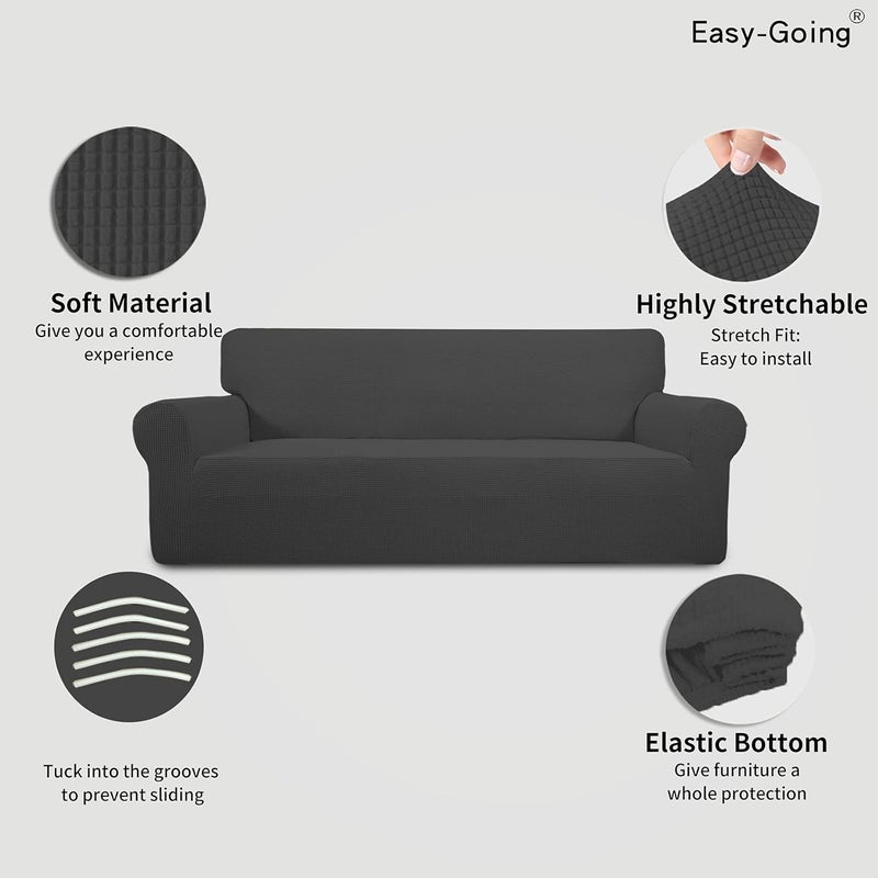 Easy-Going Stretch Sofa Slipcover - Dark Gray 1-Piece Furniture Protector - Image 3