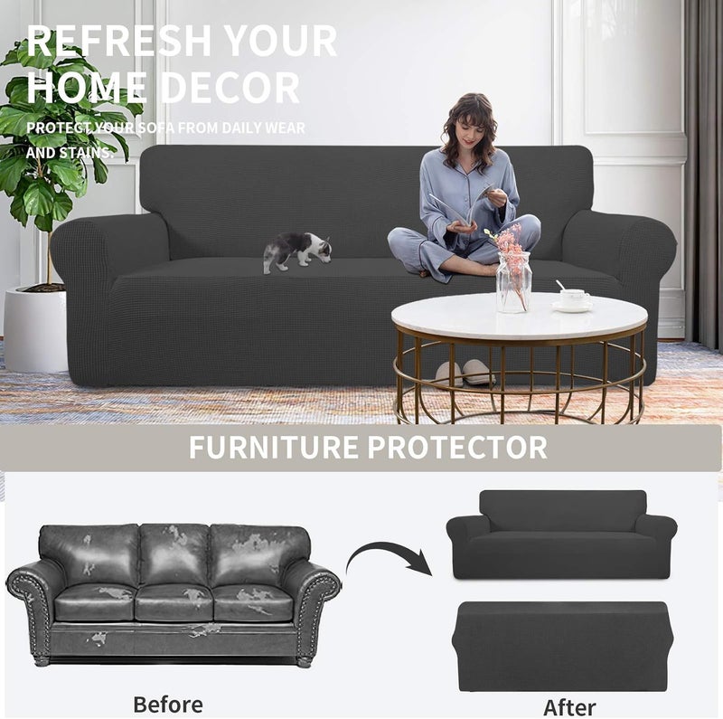 Easy-Going Stretch Sofa Slipcover - Dark Gray 1-Piece Furniture Protector - Image 4
