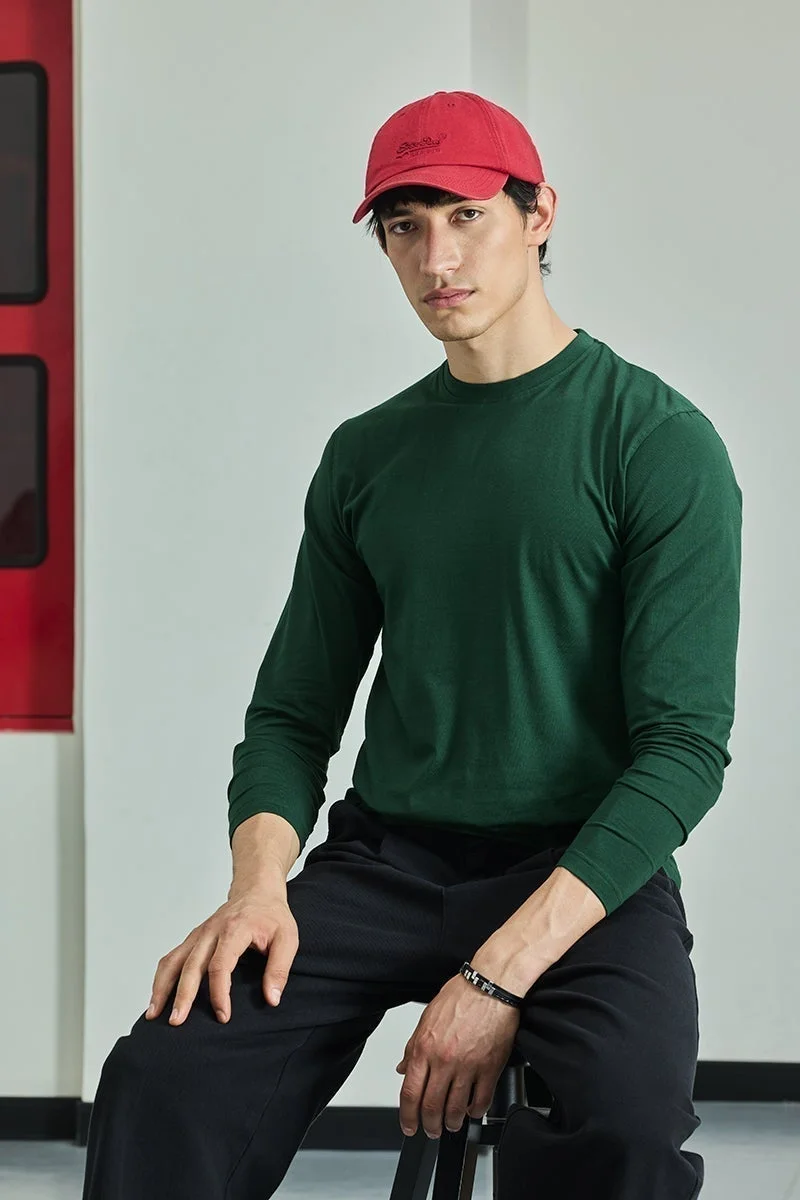 سنيتش تيشيرت كور لاب أخضر داكن سادة بقصة ضيقة