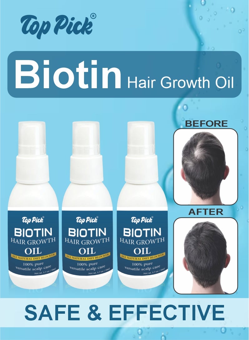 Top Pick Biotin Hair Growth Oil 50ML Benefits Most Types of Hair Healthy Supplement for Hair Strengthen and Best Growth Care All Natural DHT Blocker Pack Of 3