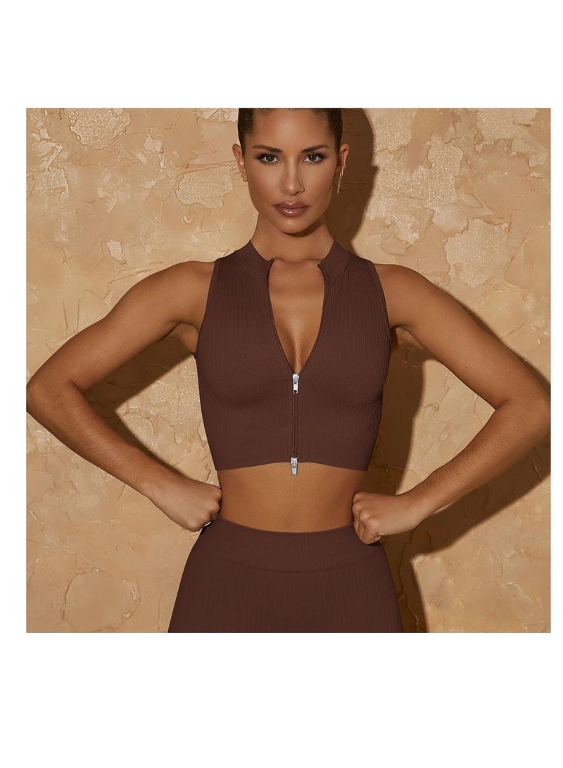 Loquat Tight Fitting Stretch Soft Vest Brown  - Image 1
