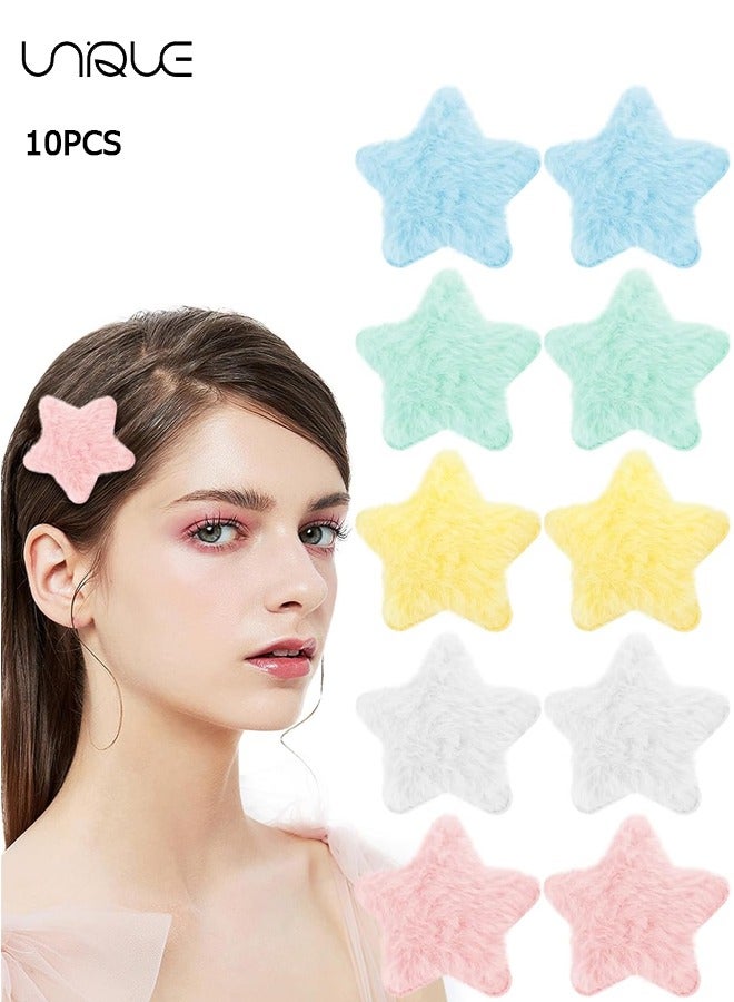 Unique 10 Pcs Fluffy Star Hair Clips Y2K Cute Hair Barrettes Plush Fuzzy Star Shaped Alligator Duckbill Clips Decorative Colorful Accessories for Women Girls - Image 1