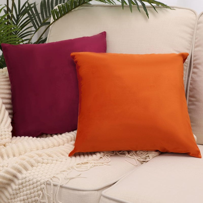MZPSO Pack of 2, Velvet Super Soft Solid Decorative Square Throw Pillow Covers Set Cushion Case for Sofa Bedroom Car 18 x 18 Inch 45 x 45 cm, Wine Red - Image 2