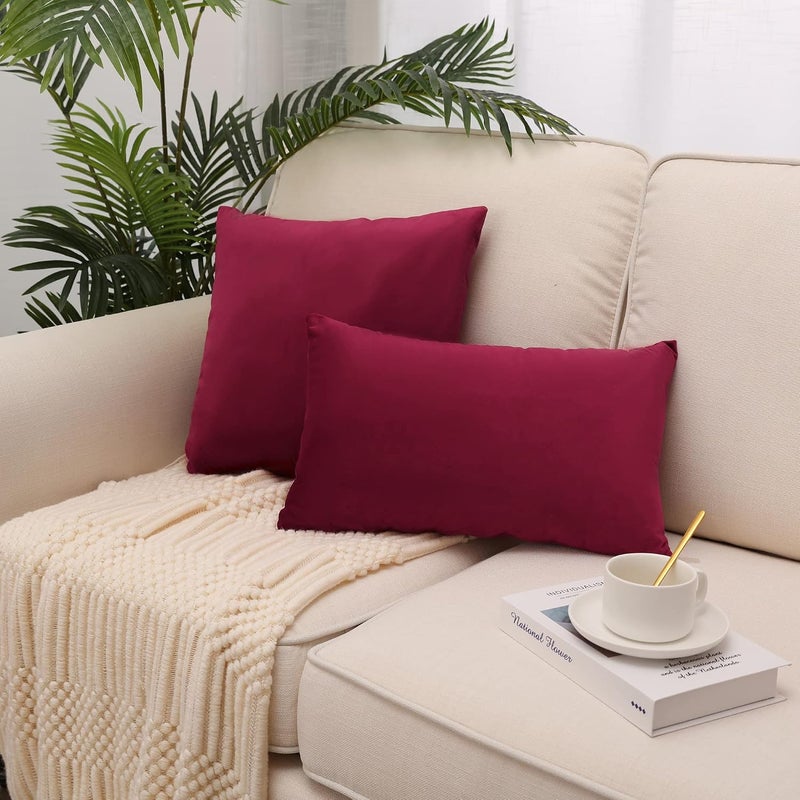 MZPSO Pack of 2, Velvet Super Soft Solid Decorative Square Throw Pillow Covers Set Cushion Case for Sofa Bedroom Car 18 x 18 Inch 45 x 45 cm, Wine Red - Image 4