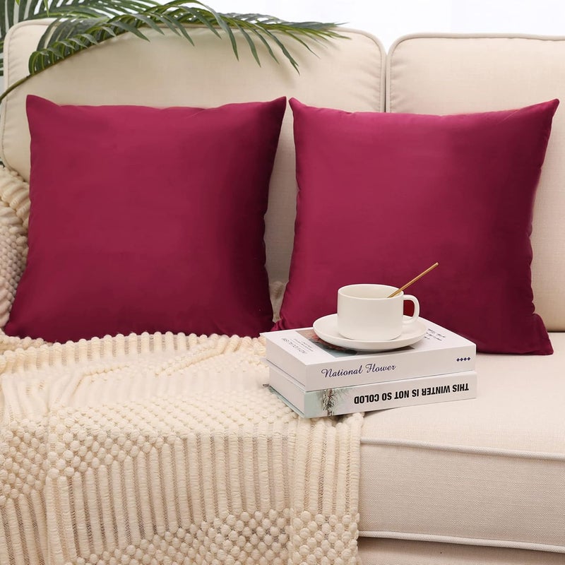 MZPSO Pack of 2, Velvet Super Soft Solid Decorative Square Throw Pillow Covers Set Cushion Case for Sofa Bedroom Car 18 x 18 Inch 45 x 45 cm, Wine Red - Image 1