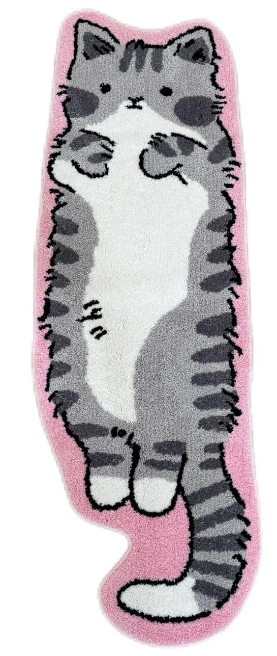 LUXAPE Pink Gray cat Rug  Cat Shaped bathmat  Handmade  Premium 28in W 70cm  Kitty Decor  Living Room Bedroom Children Room Door mat  Luxape cat Rug Luxapef