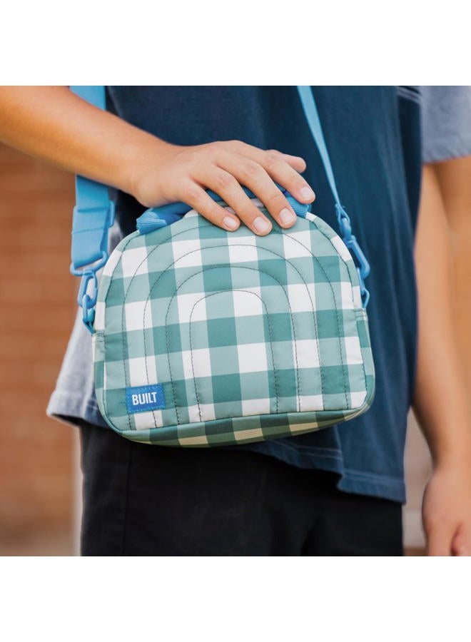 BUILT Puffer Water-resistant Polyester Satchel, Lightweight Insulated and Reusable with Detachable Adjustable Strap, Forest Gingham - Image 4