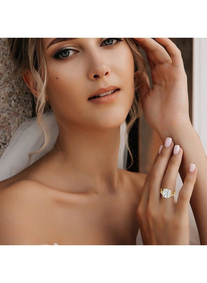 AVECON 3CT/5CT Elongated Cushion Cut Engagement Ring Set for Women, Wedding Promise Cubic Zirconia Band, 14K Gold/White Gold Plated Stackable Adjustable Bridal Half Eternity Open Rings, Size 5-9, 5 - Image 2