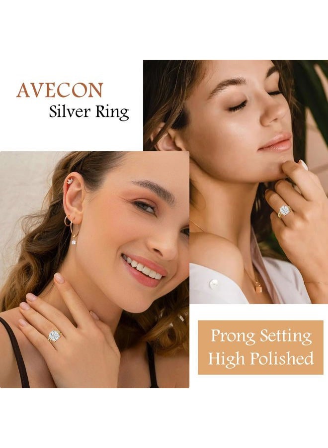 AVECON 3CT/5CT Elongated Cushion Cut Engagement Ring Set for Women, Wedding Promise Cubic Zirconia Band, 14K Gold/White Gold Plated Stackable Adjustable Bridal Half Eternity Open Rings, Size 5-9, 5 - Image 4