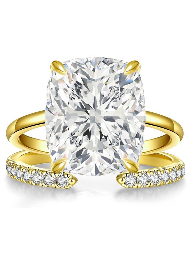 AVECON 3CT/5CT Elongated Cushion Cut Engagement Ring Set for Women, Wedding Promise Cubic Zirconia Band, 14K Gold/White Gold Plated Stackable Adjustable Bridal Half Eternity Open Rings, Size 5-9, 5 - Image 1