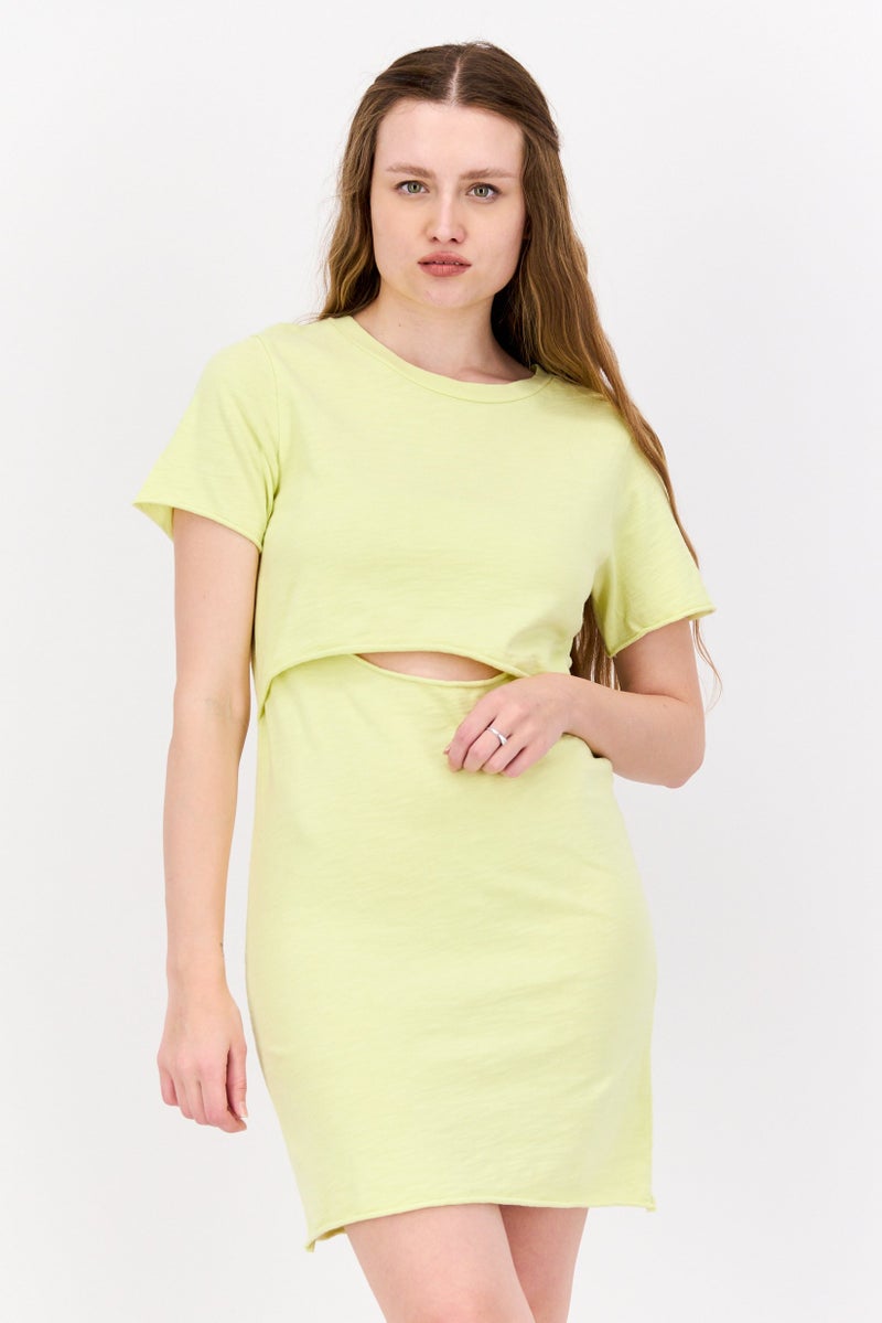 LNA Women Cut Out Short Sleeve Mini Dress, Light Yellow - Image 1