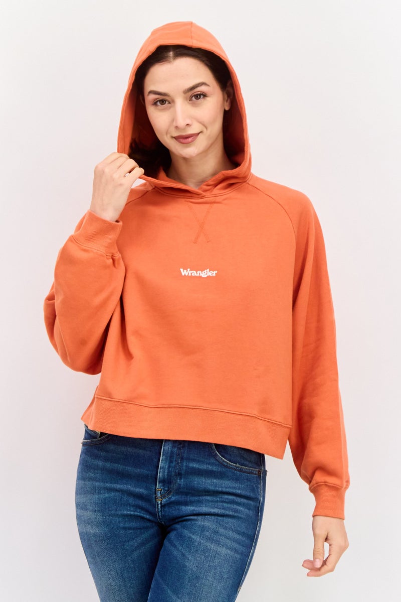Wrangler Women Hood Neck Brand Logo Hoodie, Orange - Image 1