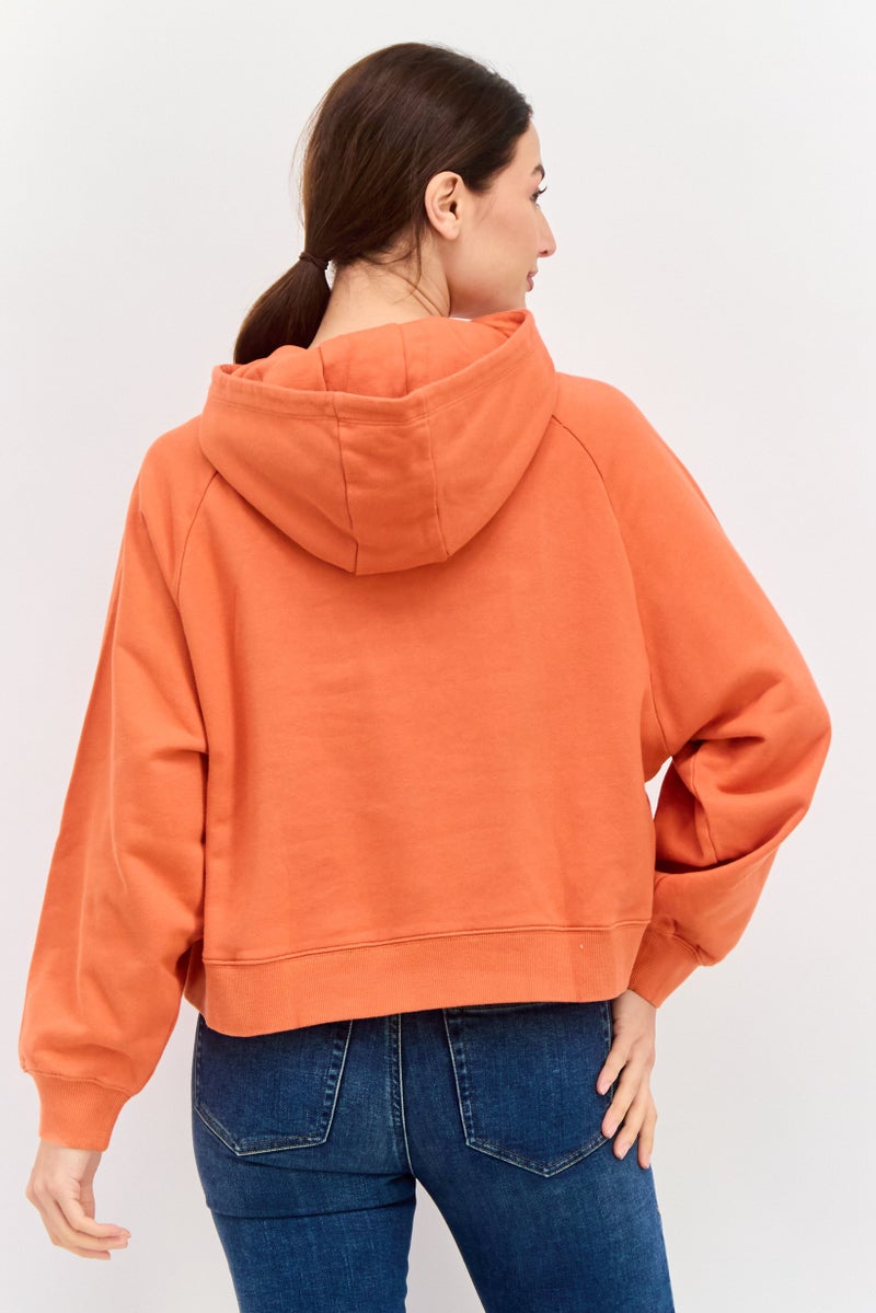 Wrangler Women Hood Neck Brand Logo Hoodie, Orange - Image 2