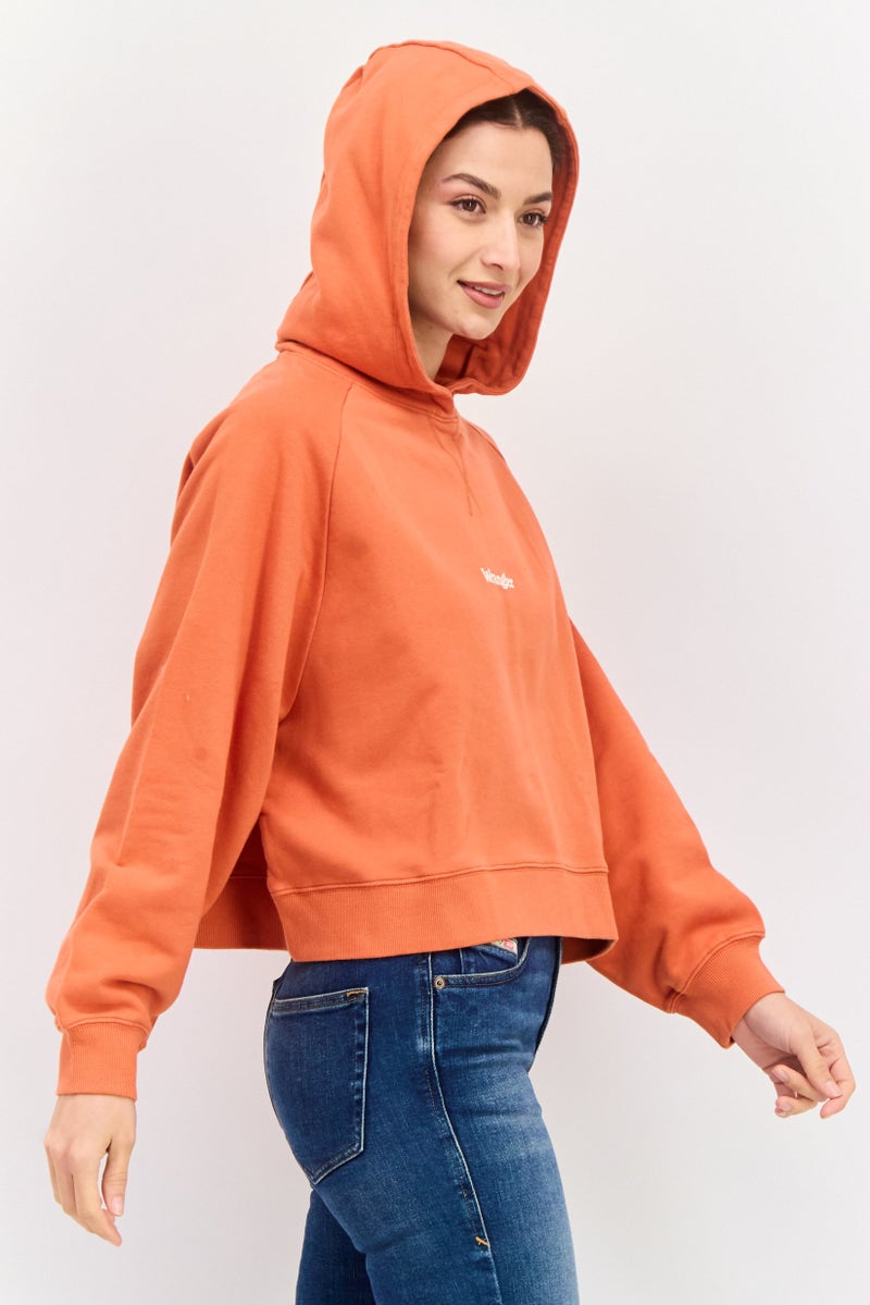 Wrangler Women Hood Neck Brand Logo Hoodie, Orange - Image 3