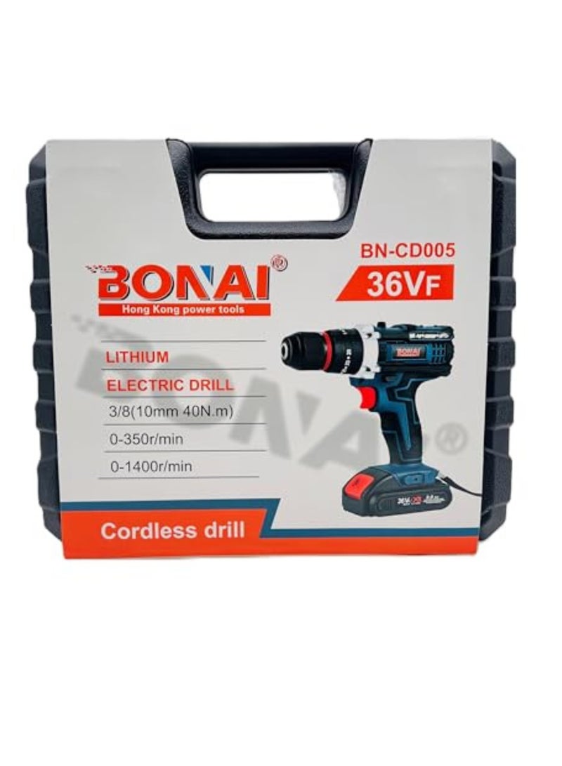 BONAI High-Power 36V Cordless Impact Drill Kit with Lithium Batteries, Combi Hammer Driver Set for Metal, Wood, Wall Drilling and Screw Tasks - Image 4
