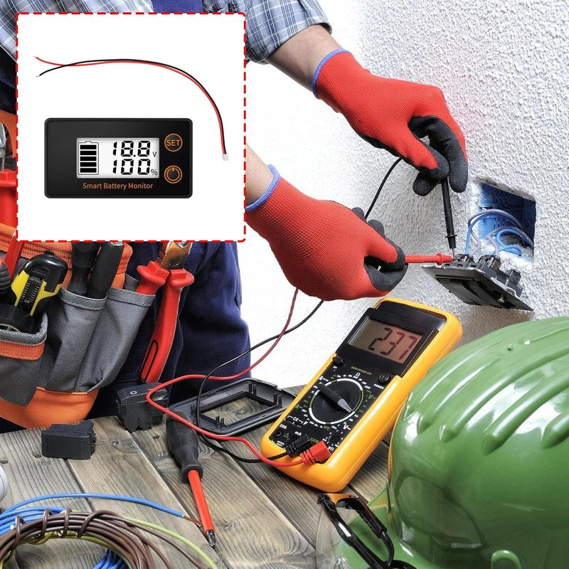 جهاز اختبار جهود بطاريات LCD واضح العرض، يتميز بنطاق قياس واسع من 8 إلى 100 فولت، واستجابة سريعة، ودقة عالية، مما يجعله أداة مثالية لقياس جهود البطاريات بكفاءة عالية. - Image 2