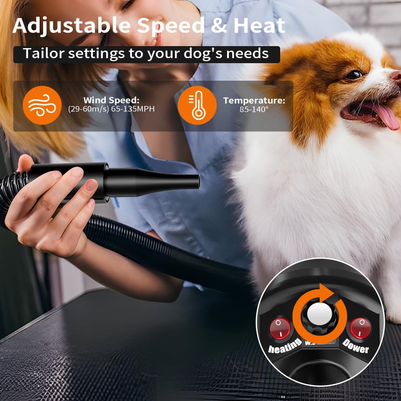 PETNF Dog Dryer for Pet Grooming, Dog Hair Dryer Blower Dog Blow Dryer High Velocity Air Forced Blow Dryer for Large Dogs,Noise Reduction Pet Hair Dryer 3.2HP Adjustable Speed Temp Dogs Grooming Bath - Image 3