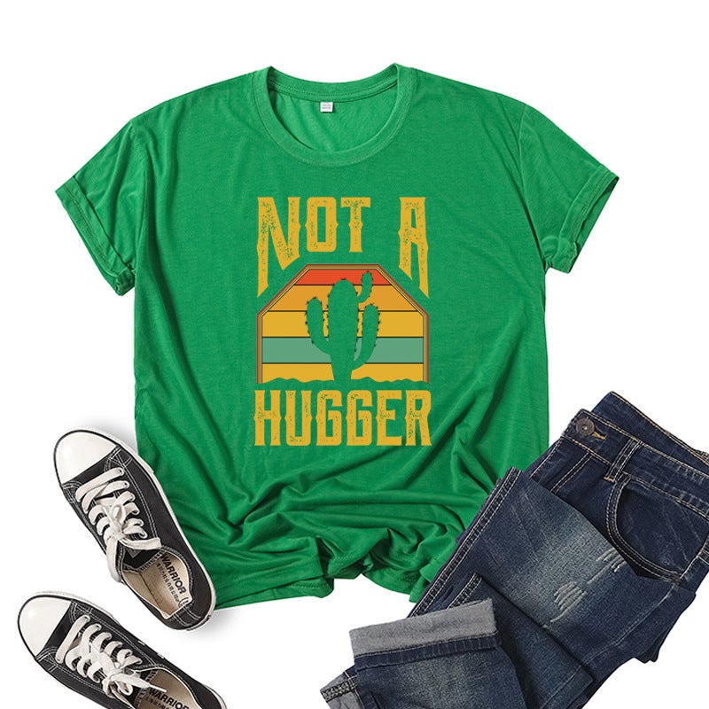Wholesale foreign trade cross-border not hugger Not A Hugger printed short sleeve T-shirt European and American womens jacket Green