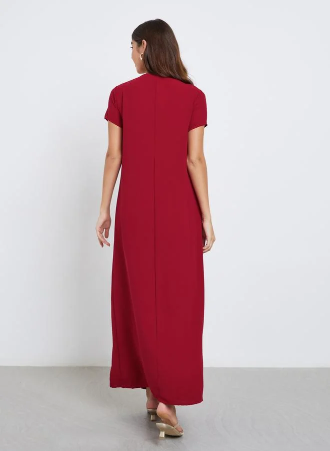 Amirah Amirah Burgundy Pleated A-Line Maxi Jalabiya