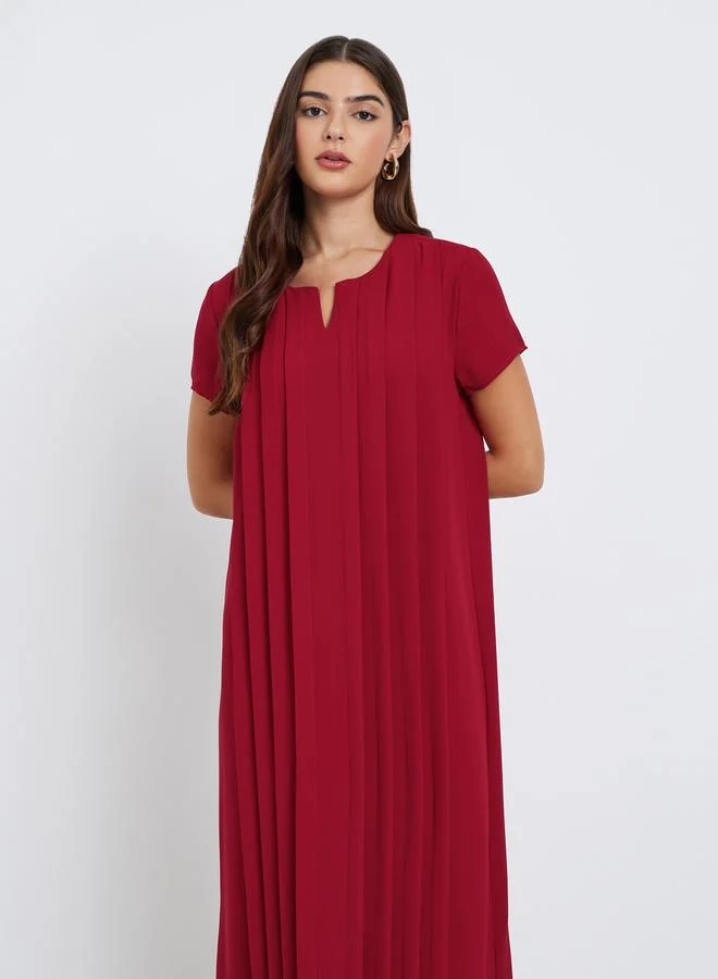 Amirah Amirah Burgundy Pleated A-Line Maxi Jalabiya