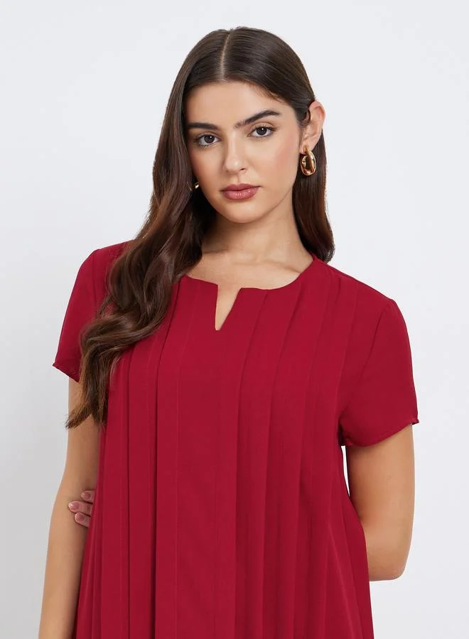 Amirah Amirah Burgundy Pleated A-Line Maxi Jalabiya