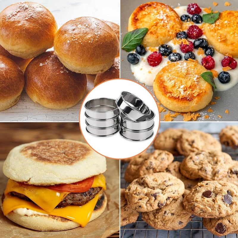 AIDOIT 6 قطع حلقات مافن إنجليزي، 4 بوصة من الفولاذ المقاوم للصدأ مزدوجة اللف، حلقات كعك وتارت - Image 2