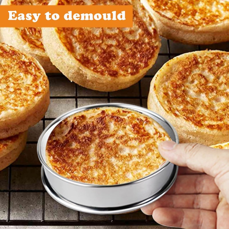 AIDOIT 6 قطع حلقات مافن إنجليزي، 4 بوصة من الفولاذ المقاوم للصدأ مزدوجة اللف، حلقات كعك وتارت - Image 4
